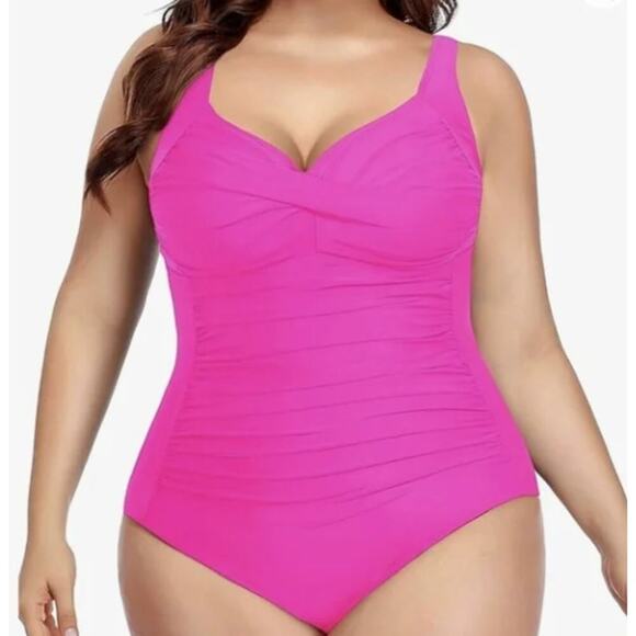One Piece Swimsuits Bathing Suit Twist Front Ruched Size 18W - Picture 1 of 3
